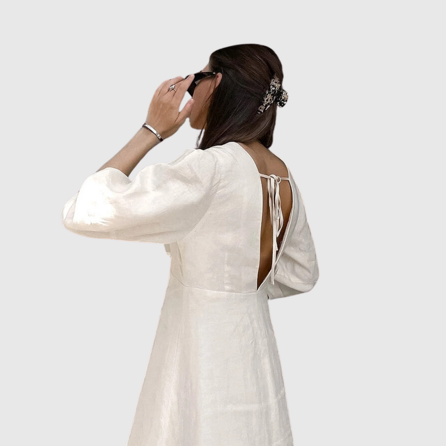 French Puff Sleeve Backless Dress