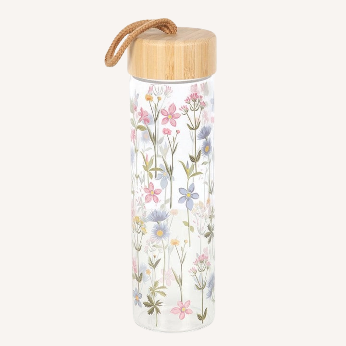 Floral Print Glass Water Bottle