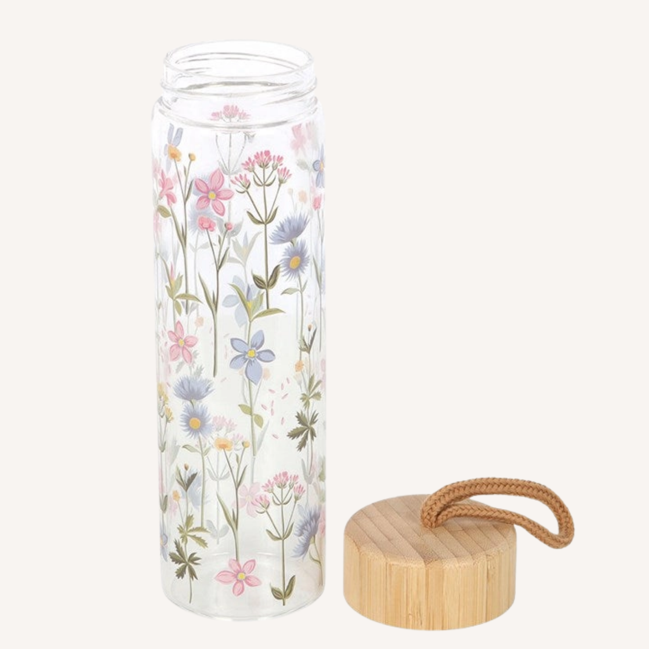 Floral Print Glass Water Bottle
