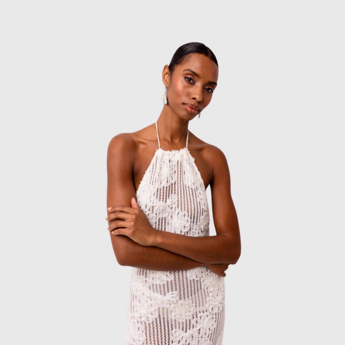 Floral See-Through Halter Neck Dress