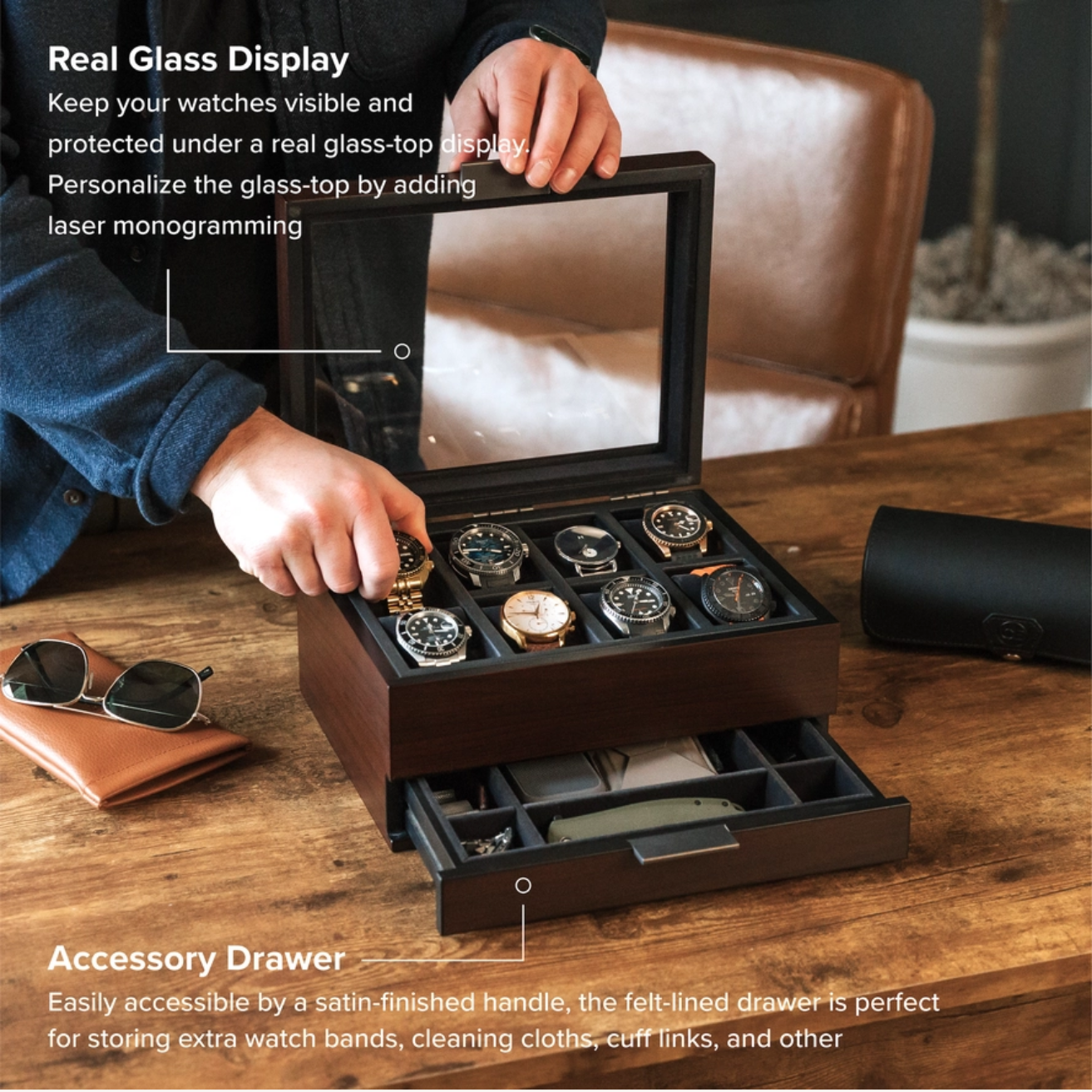 Mill Watch Box Cherry Walnut Finish - 8 Slot