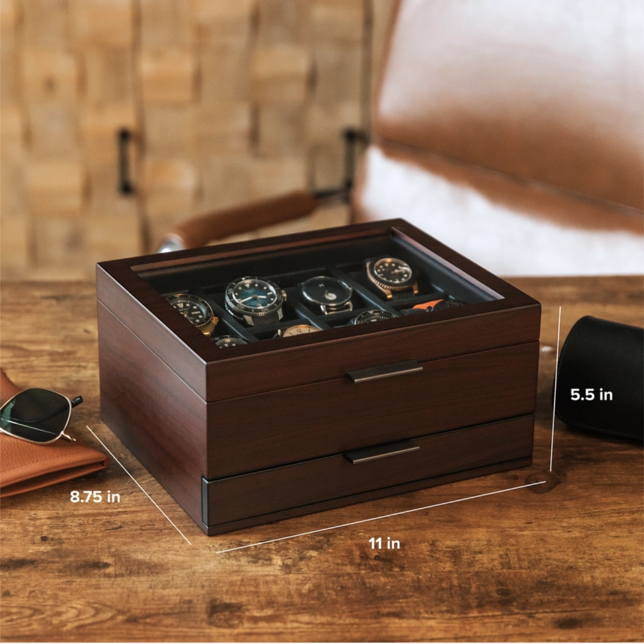 Mill Watch Box Cherry Walnut Finish - 8 Slot