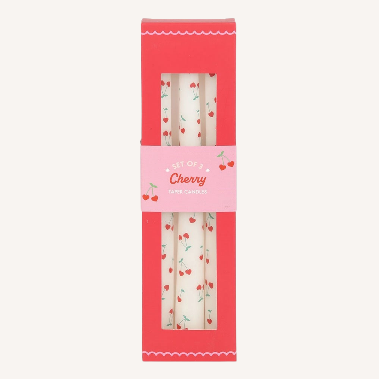Set of 3 Love Heart Cherry Valentine Taper Candles