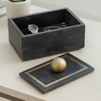 Marble Decorative Box with Removable Lid - Black, 7 in.