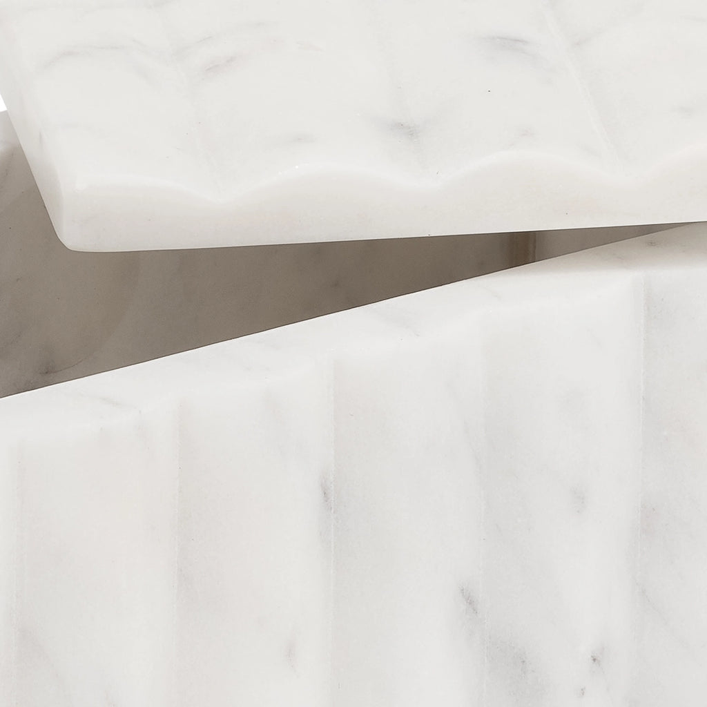 Decorative Box - White Marble Rectangular Ridged, 7 in.