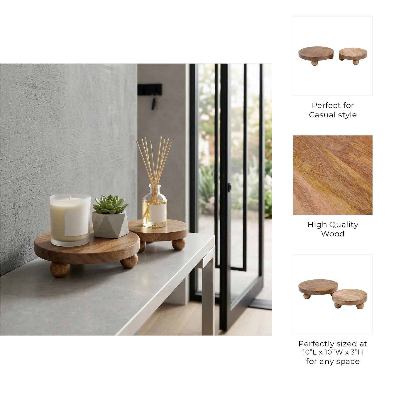 Brown Mango Wood Round Risers - Trays Set of 2