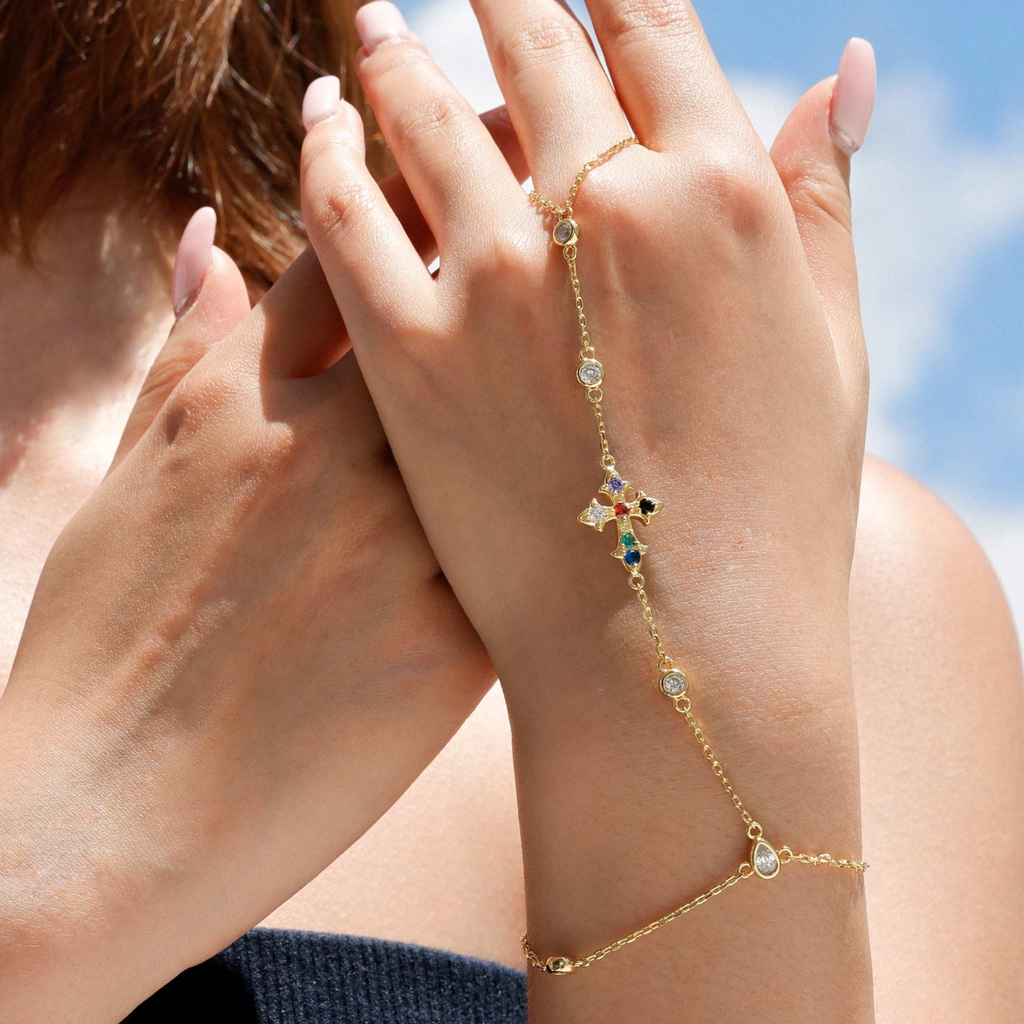 Seven Lights Fleur-De-Lis Cross Hand Chain