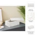 Decorative Box - White Marble Rectangular Ridged, 7 in.