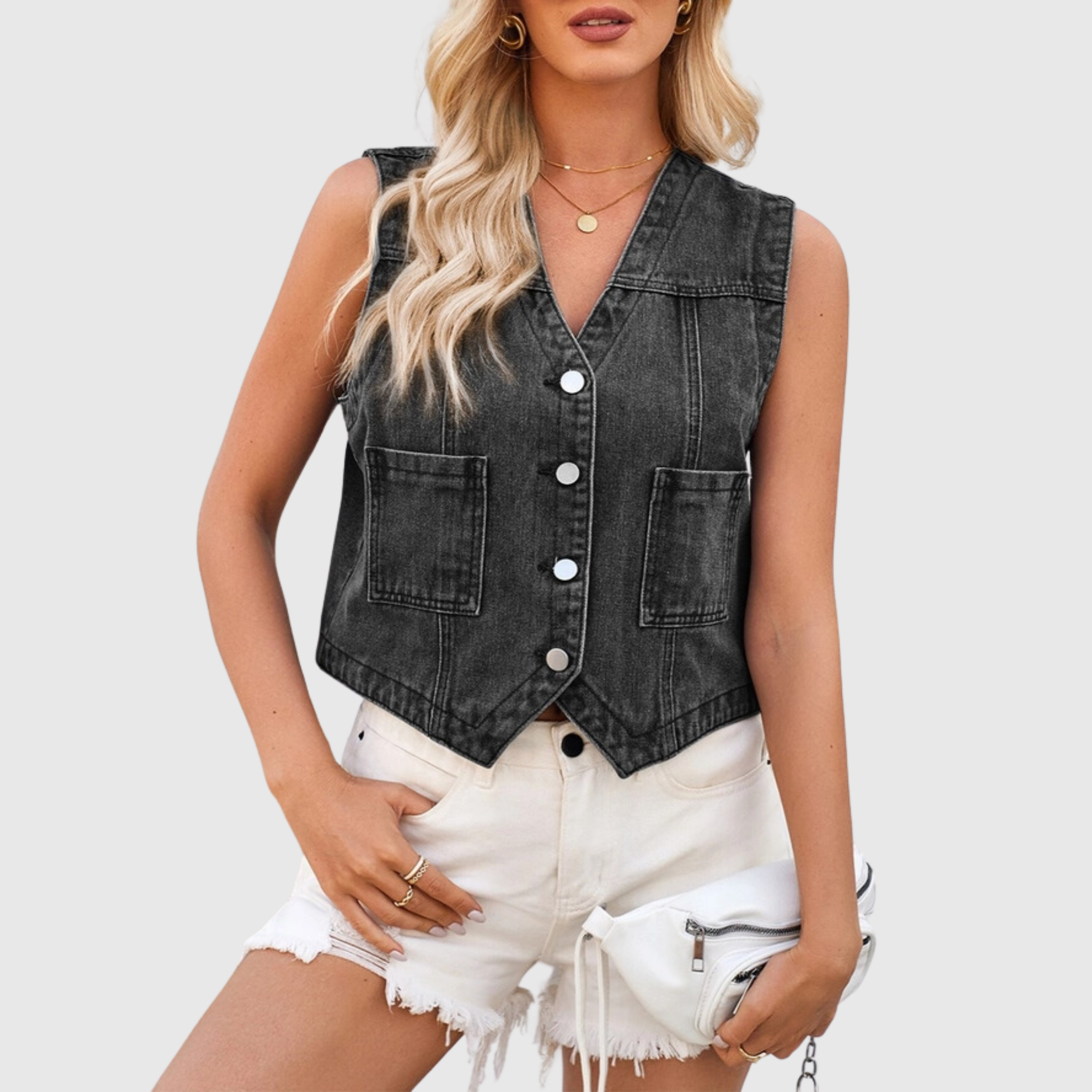 Vintage Washed V-Neck Denim Vest