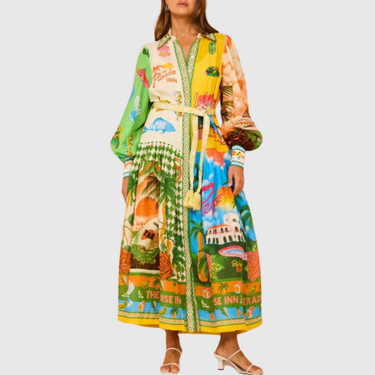 Balloon Sleeve Graffiti-Print Dress