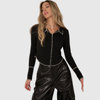 Ribbed Knit Collared Top