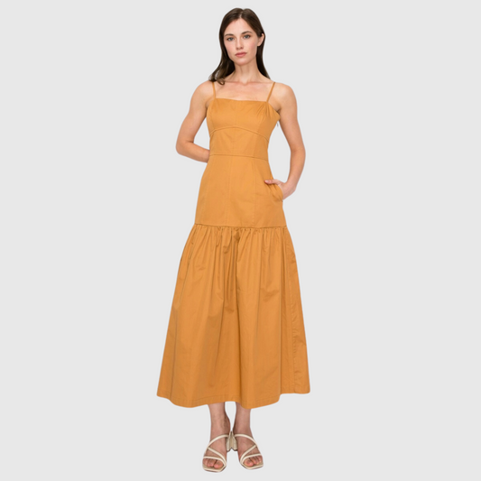 Square Neck Tiered Sleeveless Midi Dress