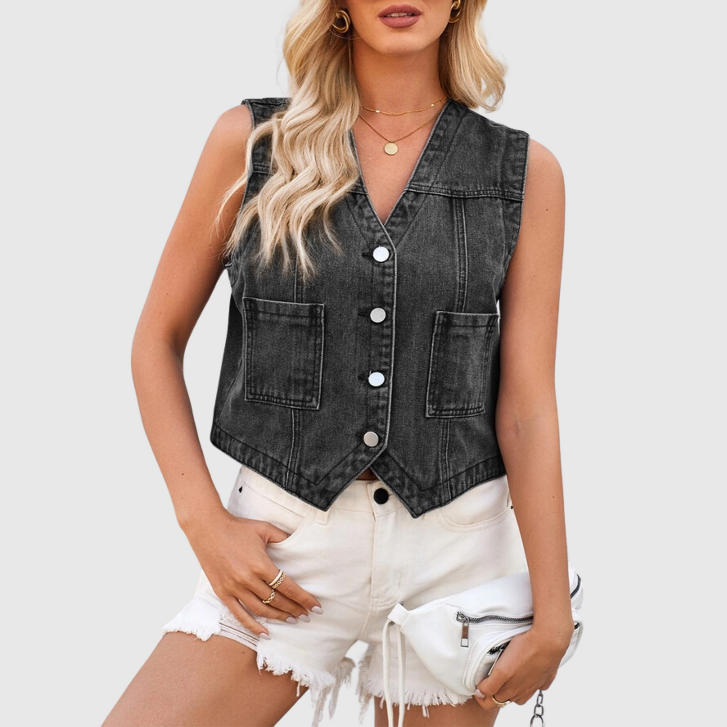 Vintage Washed V-neck Denim Vest