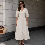 French Puff Sleeve Backless Shirt Dress
