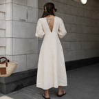 French Puff Sleeve Backless Shirt Dress