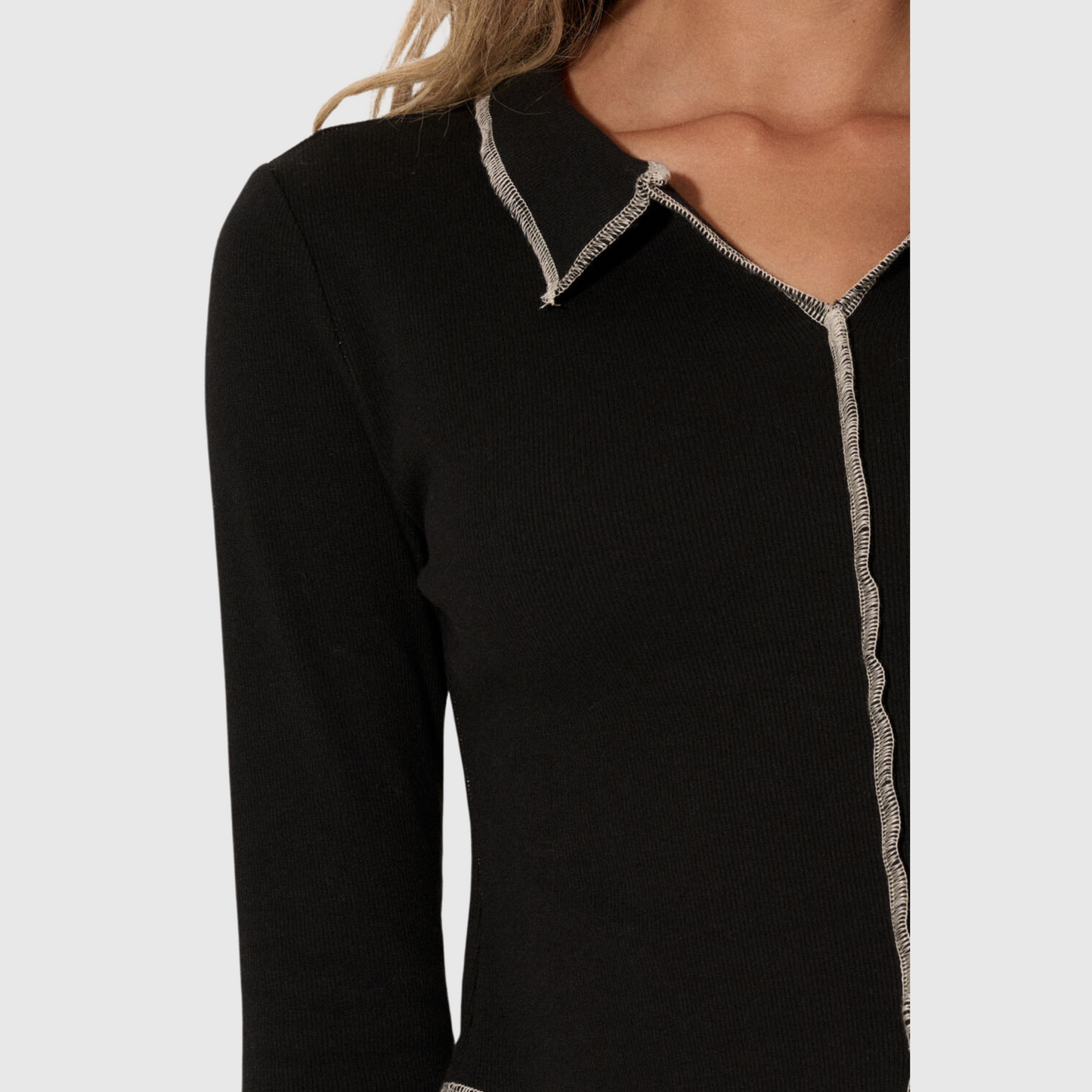 Ribbed Knit Collared Top