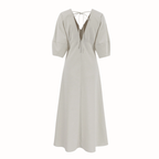 French Puff Sleeve Backless Shirt Dress