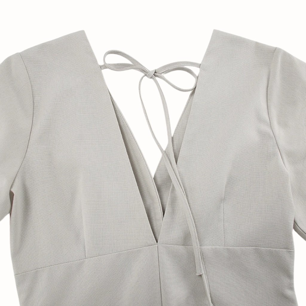 French Puff Sleeve Backless Shirt Dress