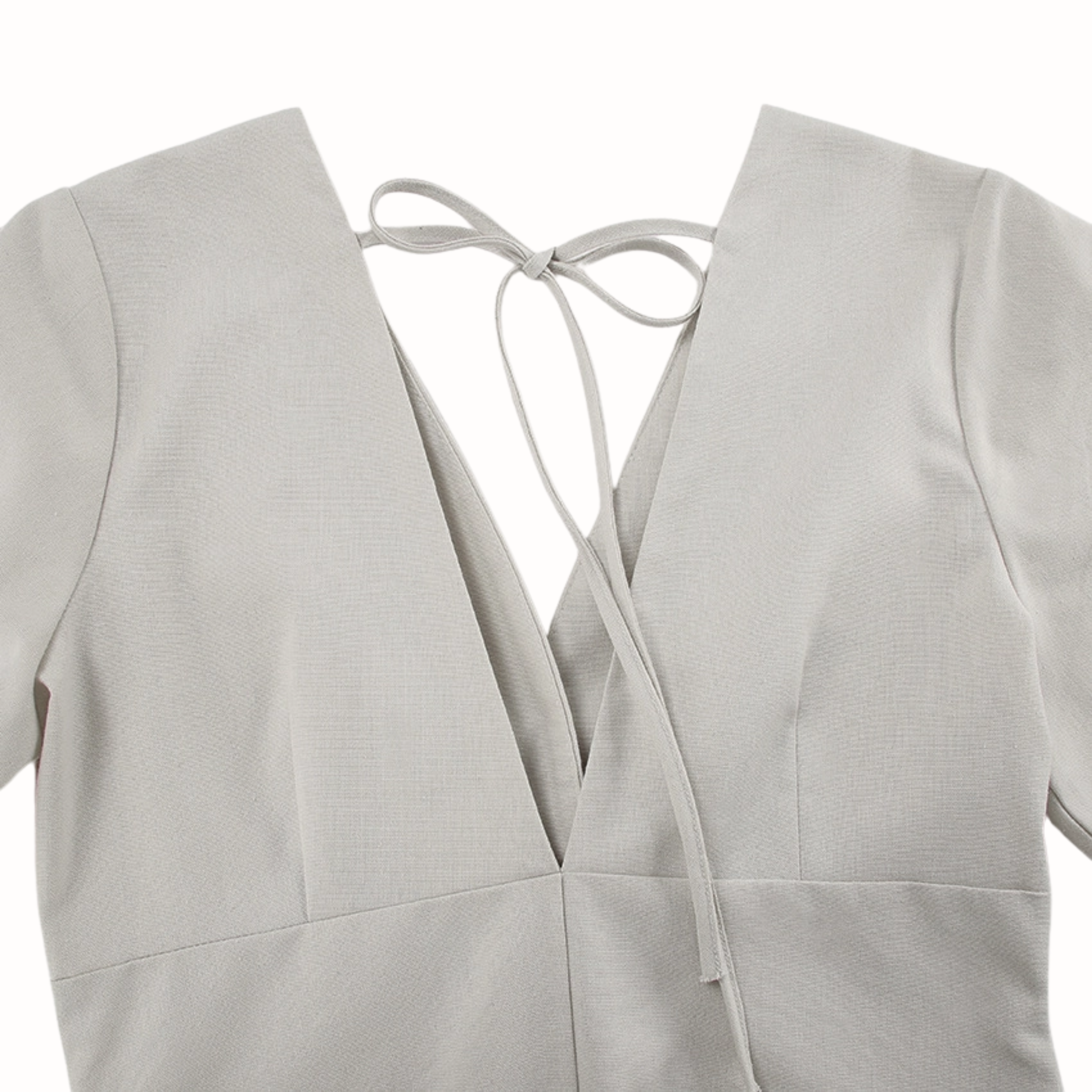 French Puff Sleeve Backless Shirt Dress