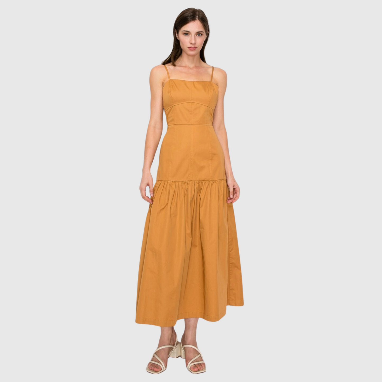 Square Neck Tiered Sleeveless Midi Dress