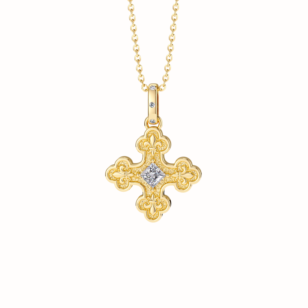 Byzantine Fleur De Lis Cross Pendant Necklace