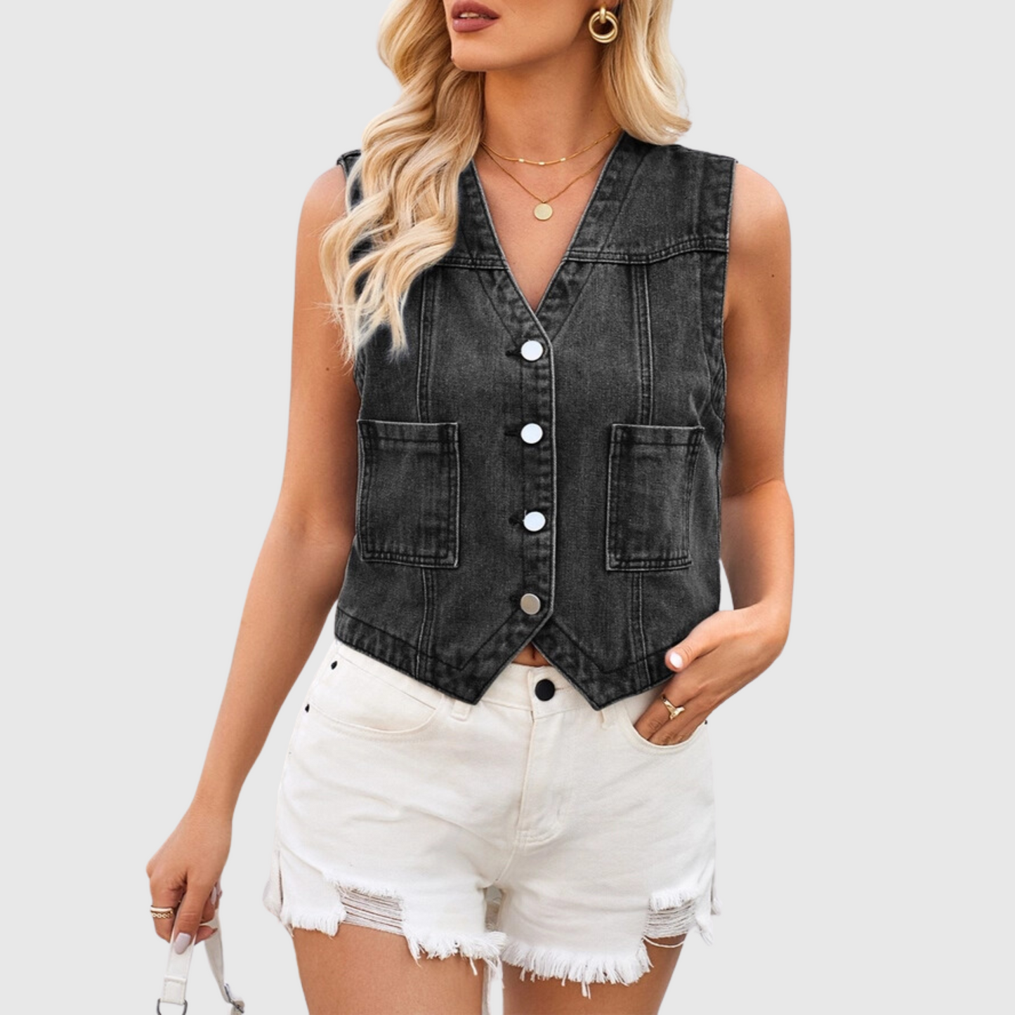 Vintage Washed V-neck Denim Vest