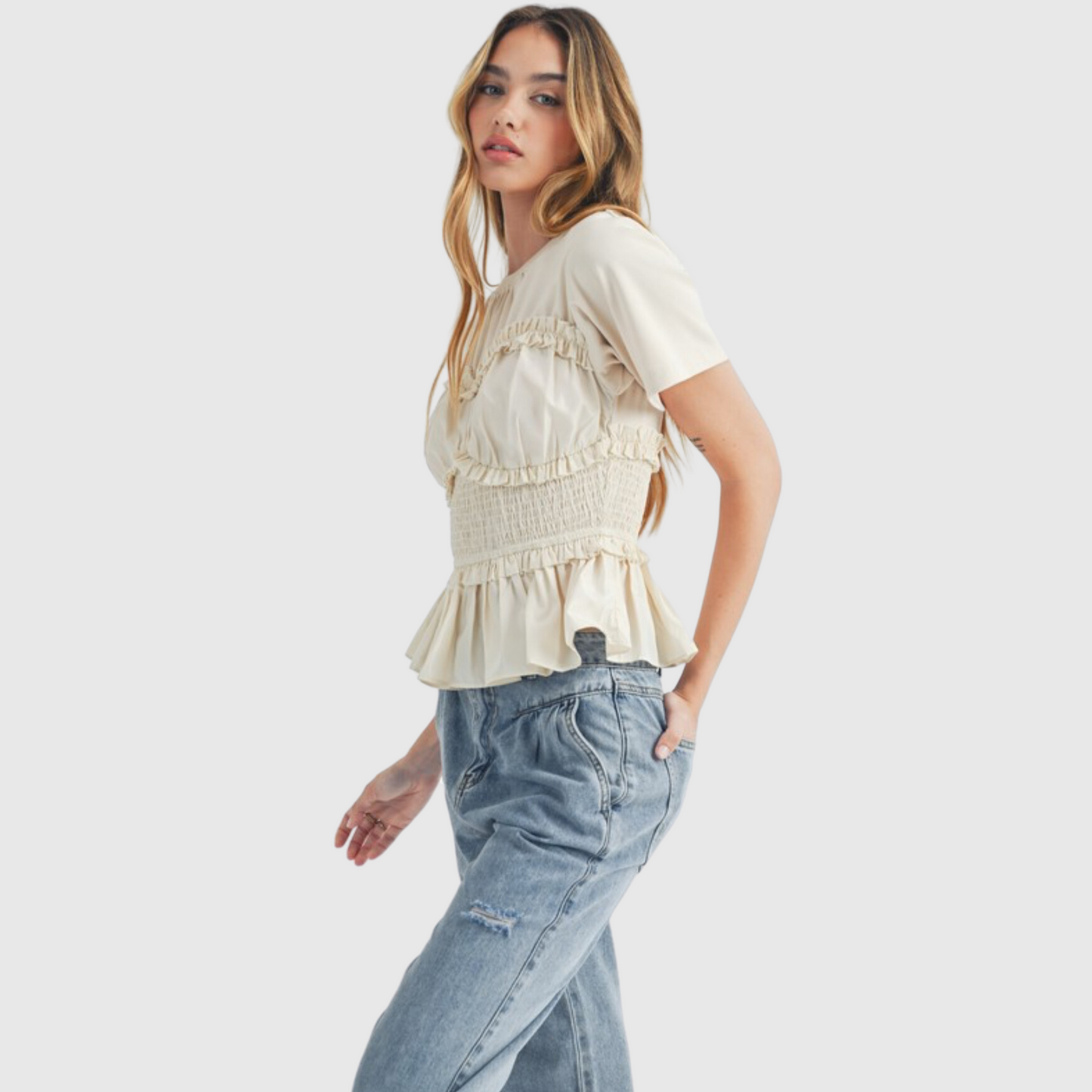 Fabric Combo Peplum Top