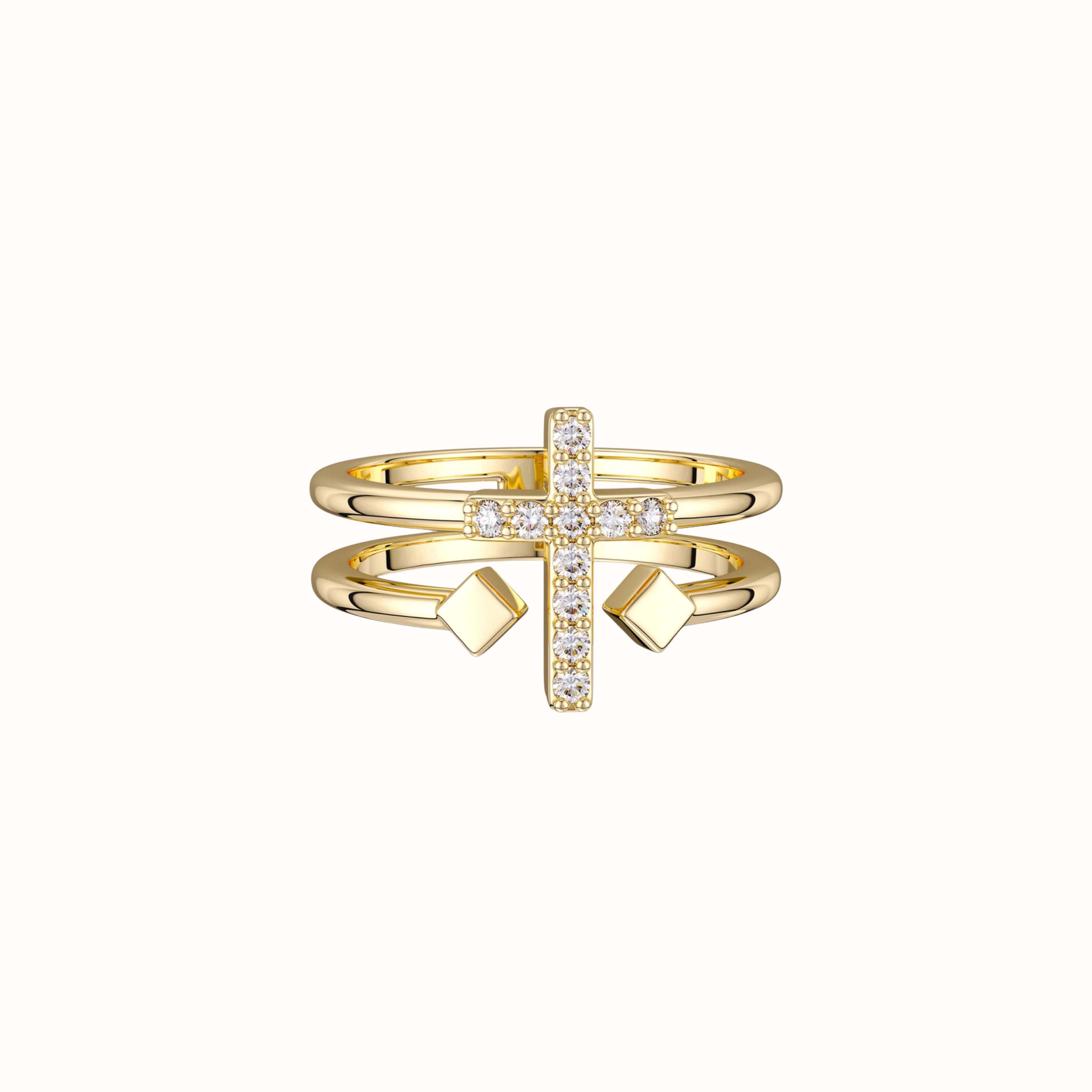 Double Zircon Cross Ring