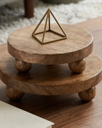 Brown Mango Wood Round Risers - Trays Set of 2