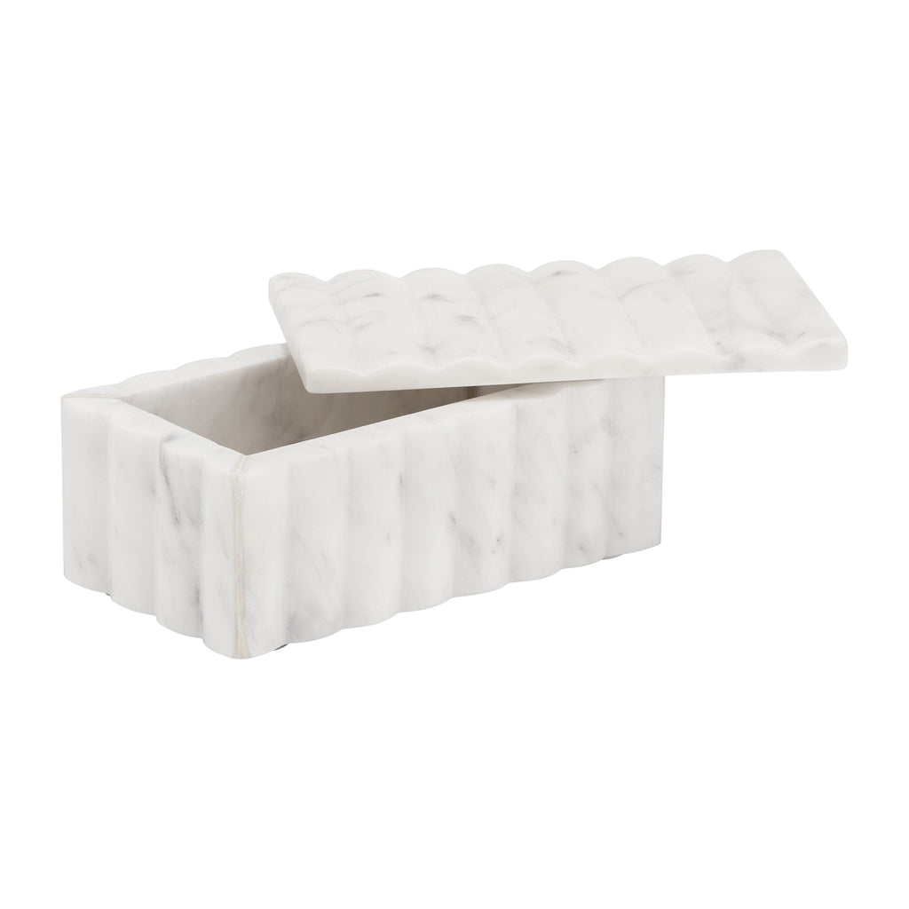 Decorative Box - White Marble Rectangular Ridged, 7 in.