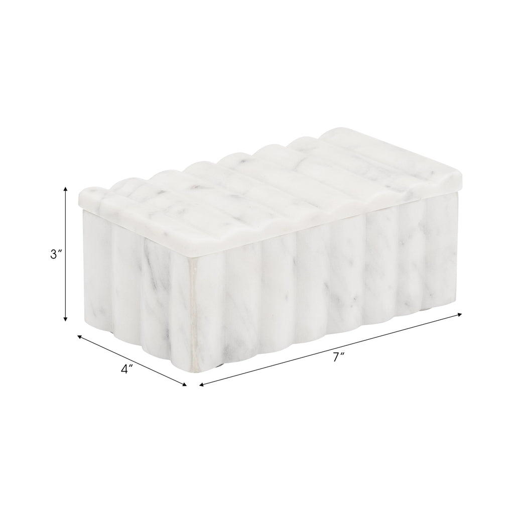 Decorative Box - White Marble Rectangular Ridged, 7 in.