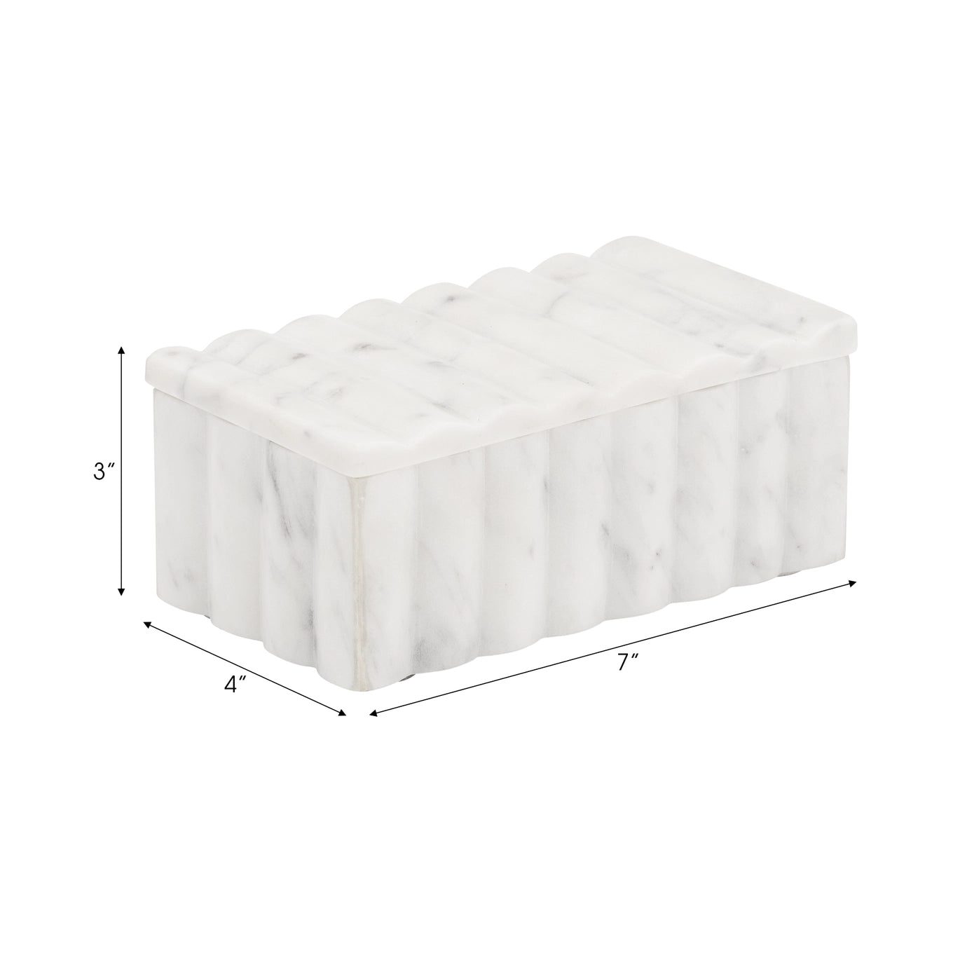 Decorative Box - White Marble Rectangular Ridged, 7 in.