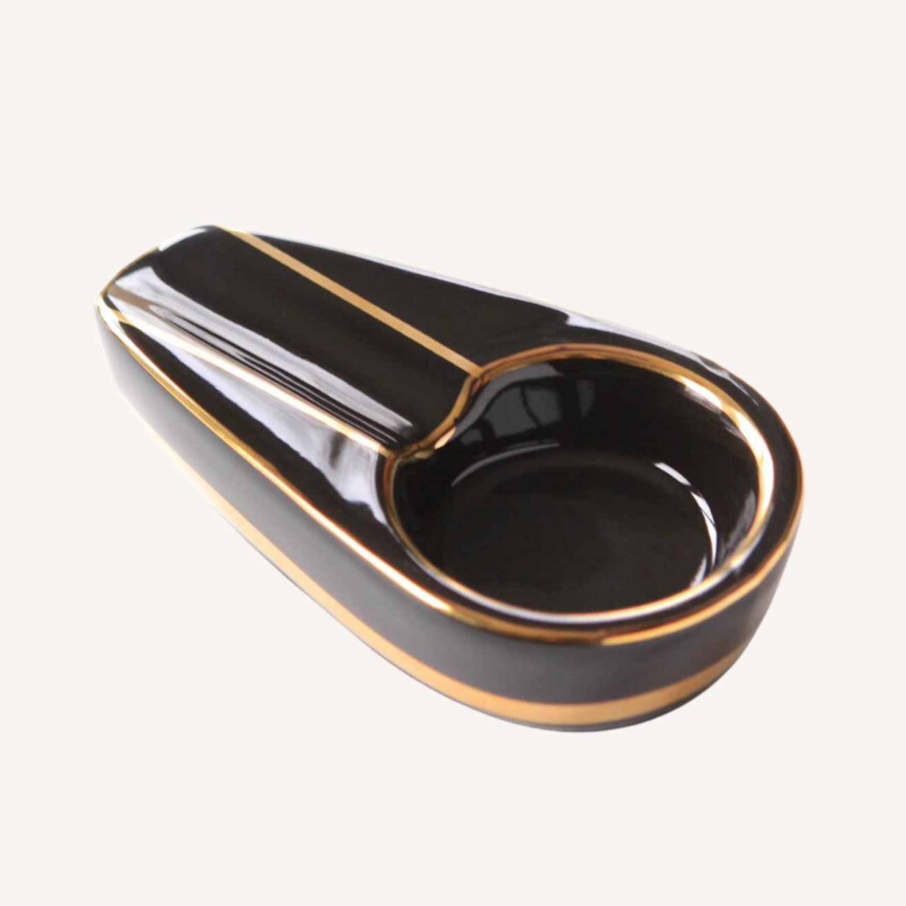 Single Black and Gold Inlay Ceramic Ashtray