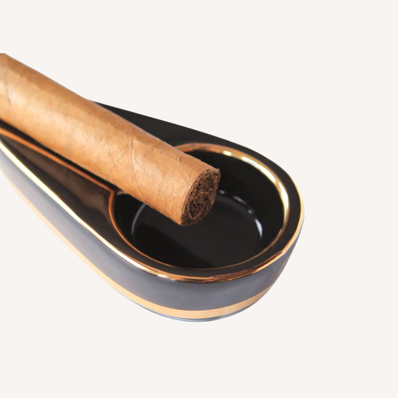 Single Black and Gold Inlay Ceramic Ashtray