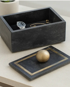 Marble Decorative Box with Removable Lid - Black, 7 in.