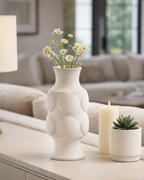 Decorative Vase - White Ceramic Dot Embossed Round, 11 in.