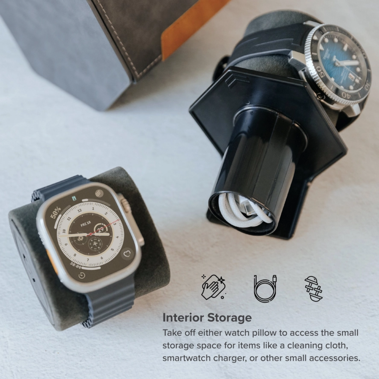 2-Slot Travel Watch Roll - Gray