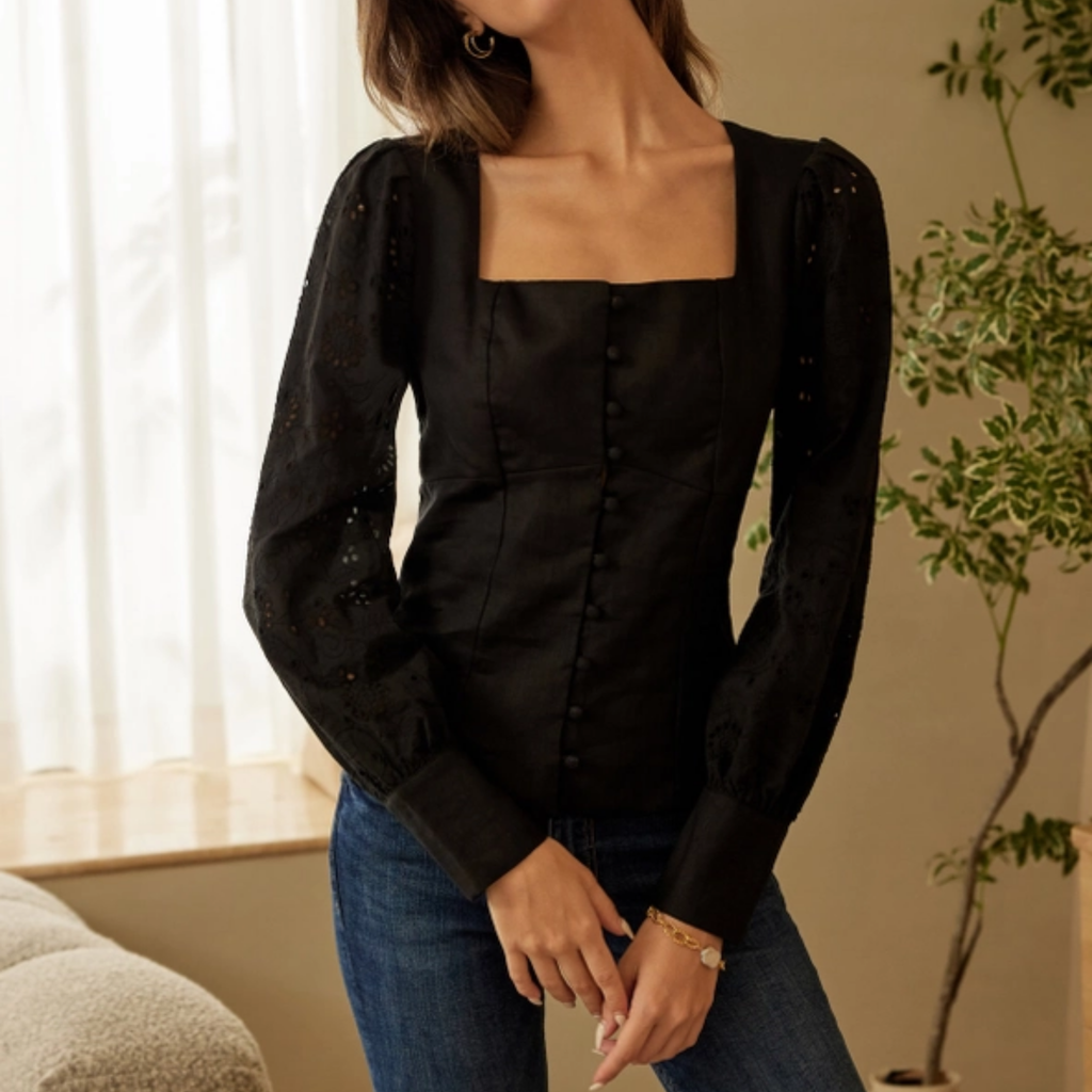 Winnie Flax-Linen Button-Up Top