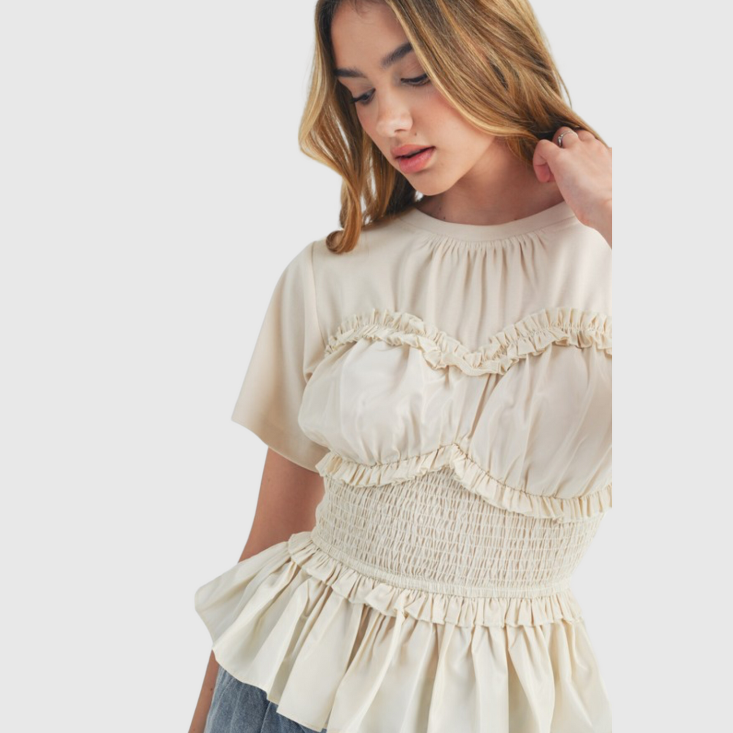 Fabric Combo Peplum Top