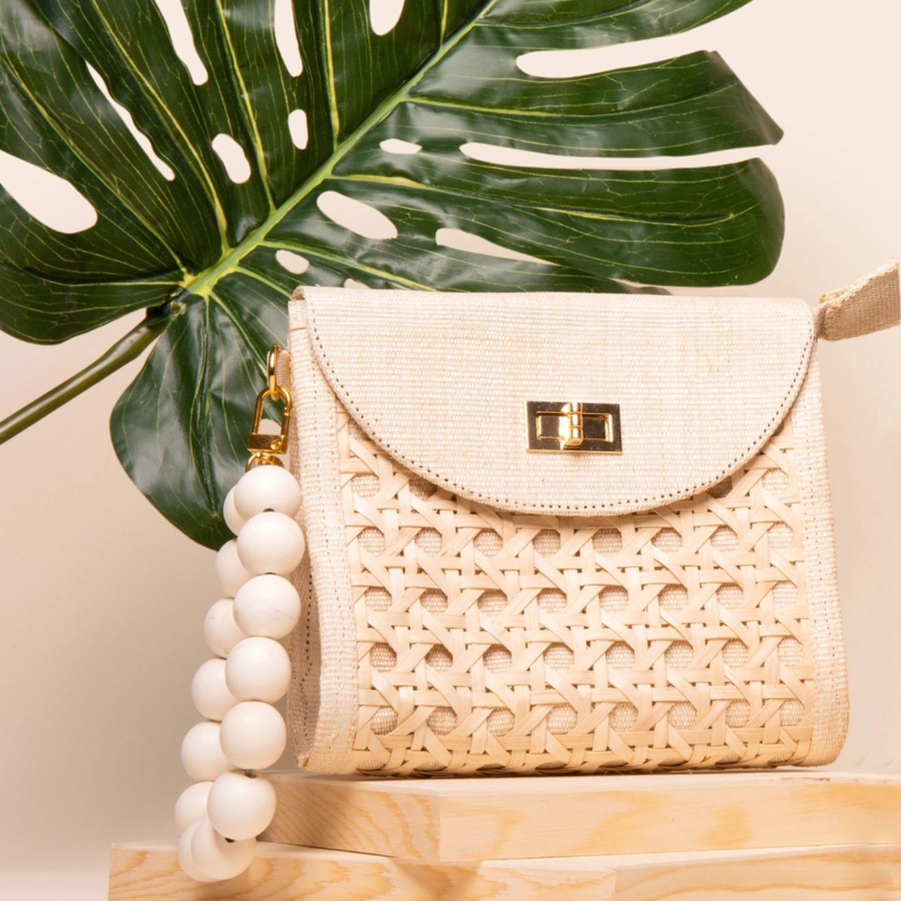 Cream Woven Rattan Artisan Made Purse