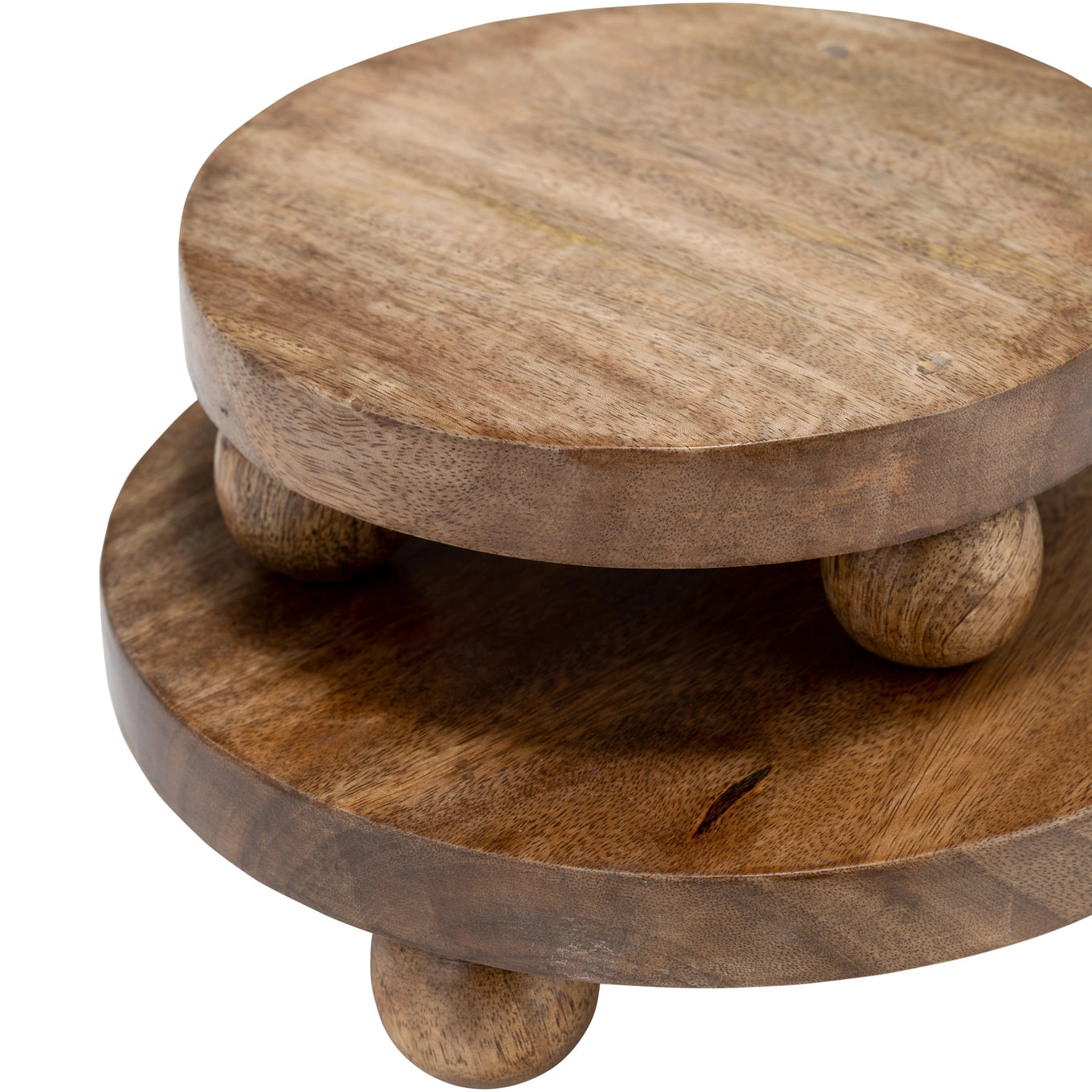 Brown Mango Wood Round Risers - Trays Set of 2