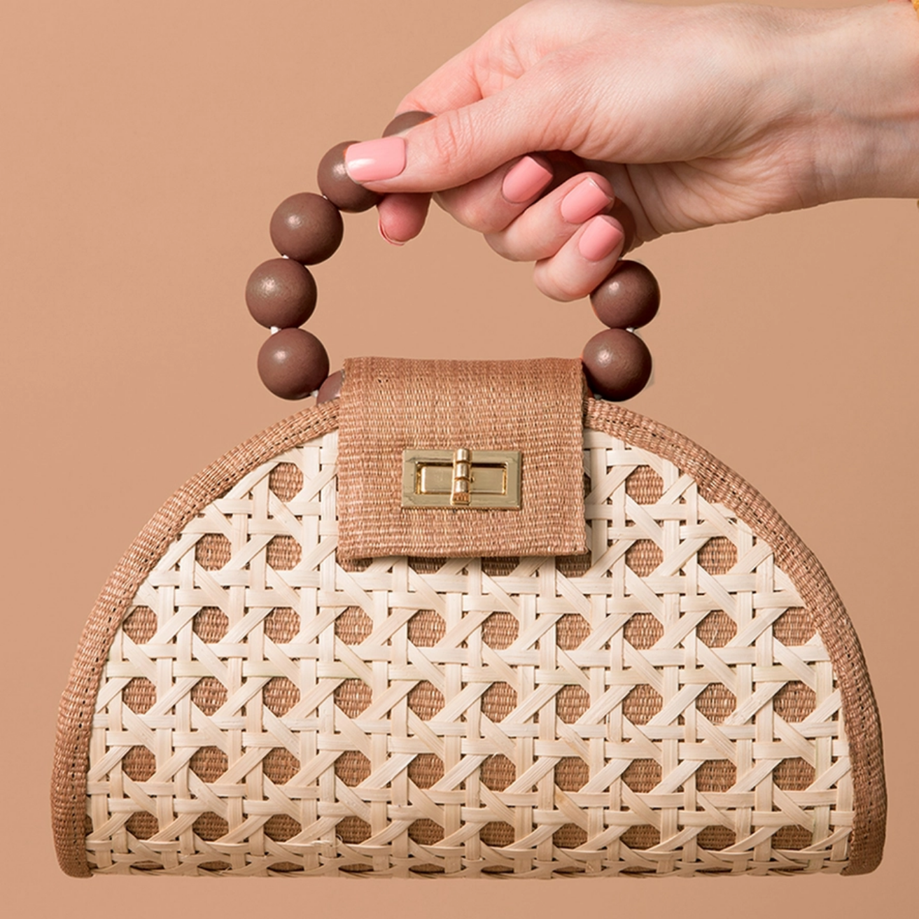 Tan & Brown Woven Rattan Mini Handbag