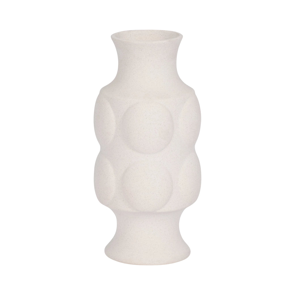 Decorative Vase - White Ceramic Dot Embossed Round, 11 in.