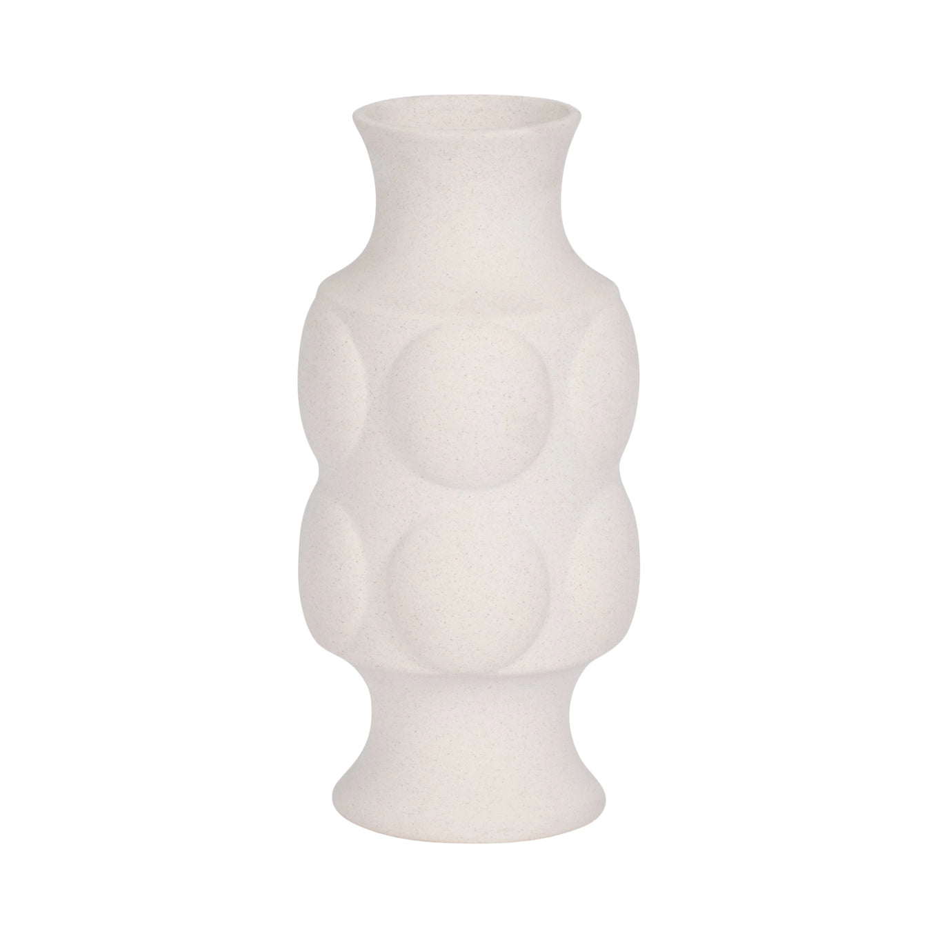 Decorative Vase - White Ceramic Dot Embossed Round, 11 in.