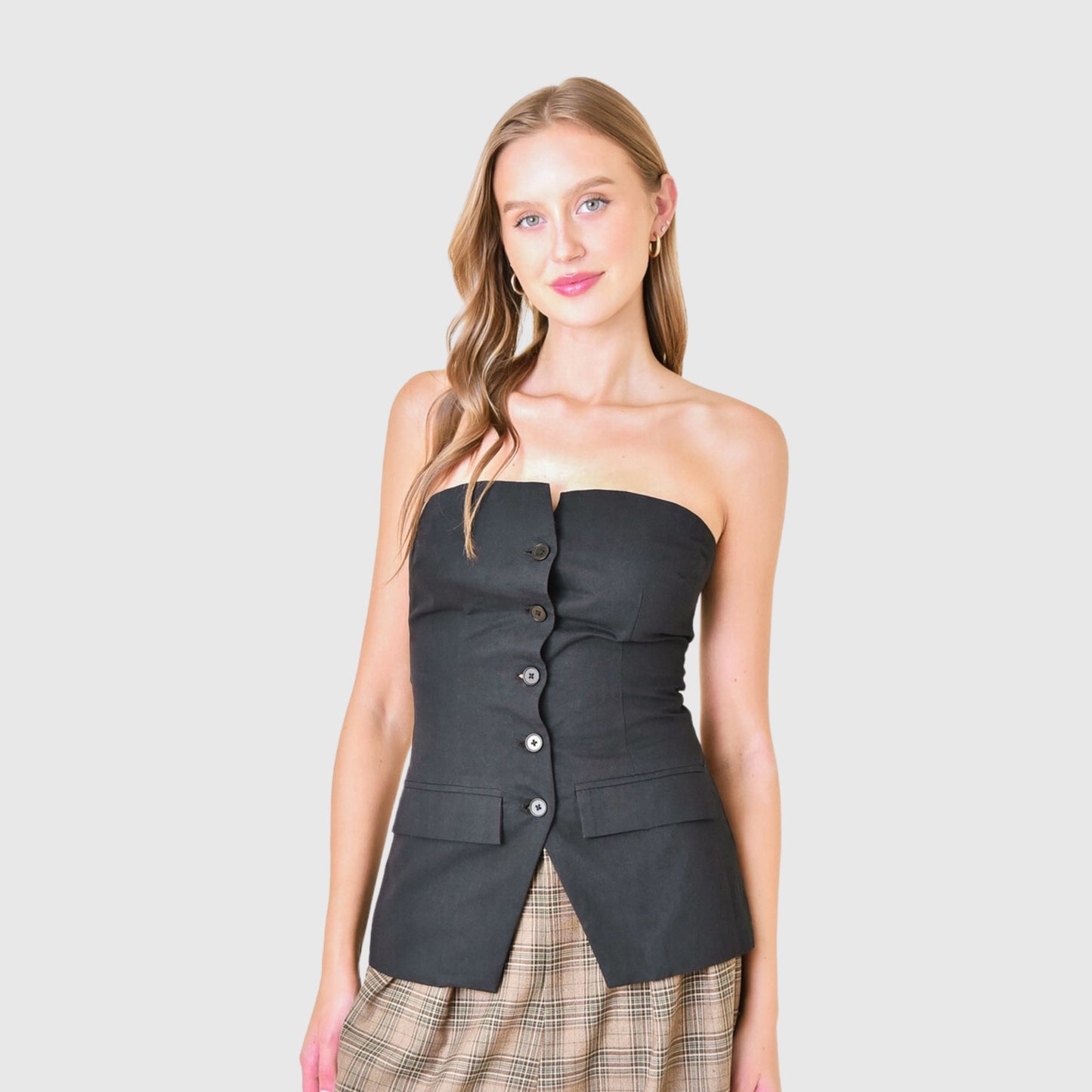 Pockets Strapless Button Corset