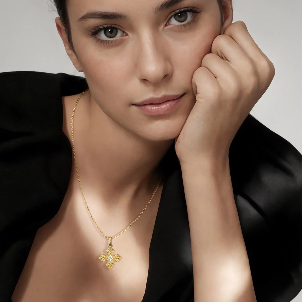 Byzantine Fleur De Lis Cross Pendant Necklace