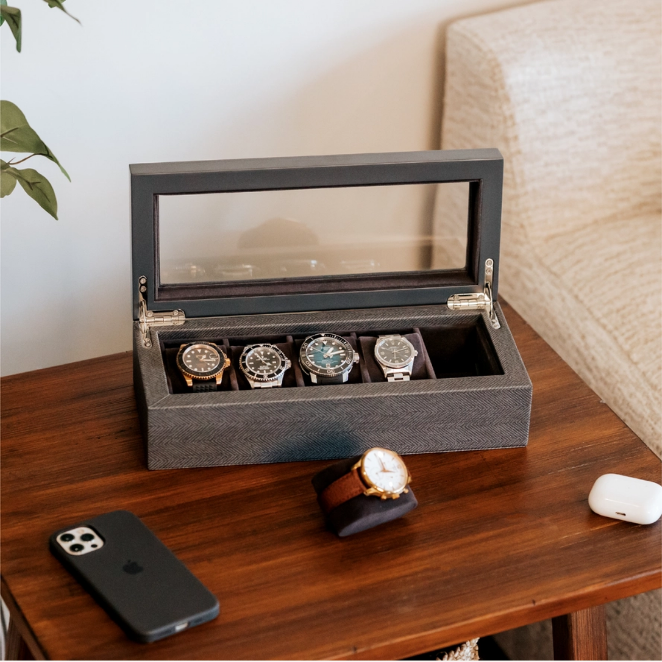 Herringbone Two-Toned Watch Box - 5 Slot
