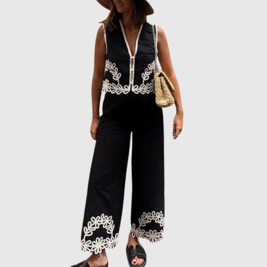 Embroidered Short Vest Trousers Set