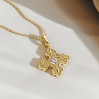Byzantine Fleur De Lis Cross Pendant Necklace
