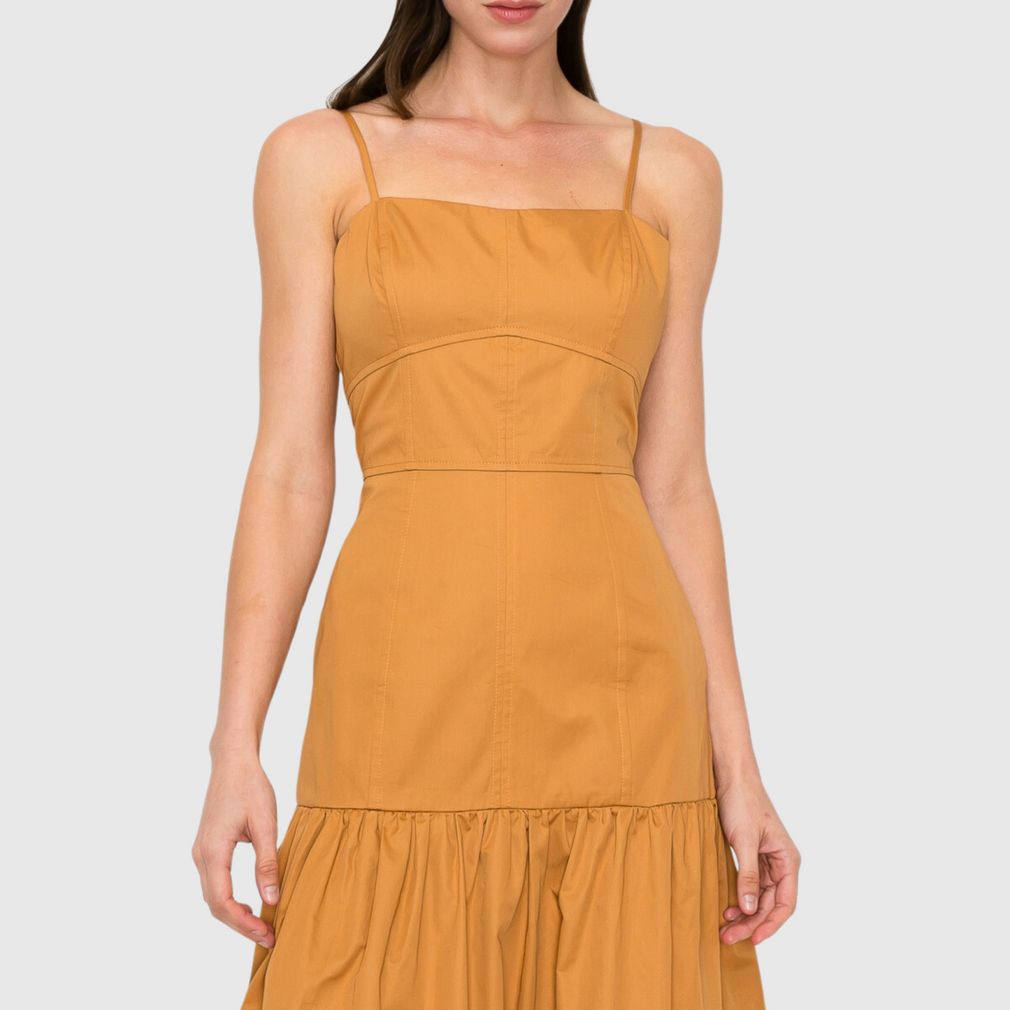 Square Neck Tiered Sleeveless Midi Dress